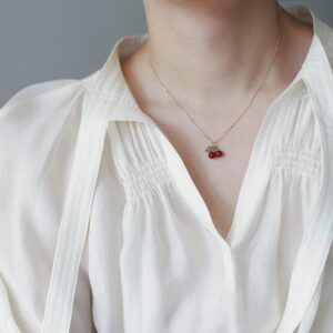 Cherry Pendant Necklace on Gold‑Tone Chain – Cute Minimalist Jewelry