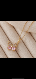 Pink & Gold Butterfly Pendant Necklace