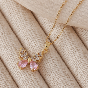 Pink & Gold Butterfly Pendant Necklace