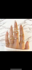 Gold Stackable Ring Set with Crystals - 8 Pcs
