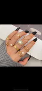 Gold Tone Pearl Ring Set - Stackable Fashion Rings