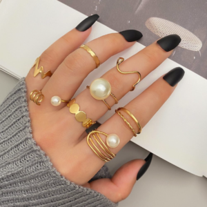 Gold Tone Pearl Ring Set - Stackable Fashion Rings